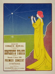 Jäljennös julisteesta, joka mainostaa Ysaye Concertsia, Salle du Cirque Royal, Bryssel, 1895